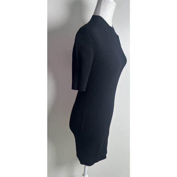 COS Womens Large Black Stretch Knit Ribbed Mock Neck Short Sleeve Mini Dress EUC - Picture 3 of 11